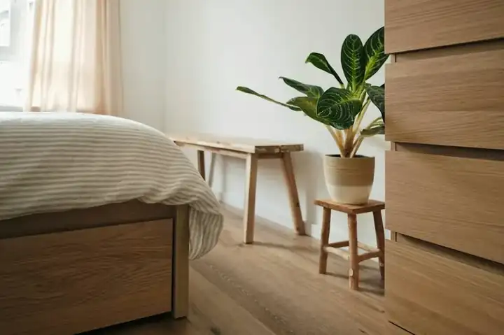 Matching farmhouse nightstand in whitewashed wood
